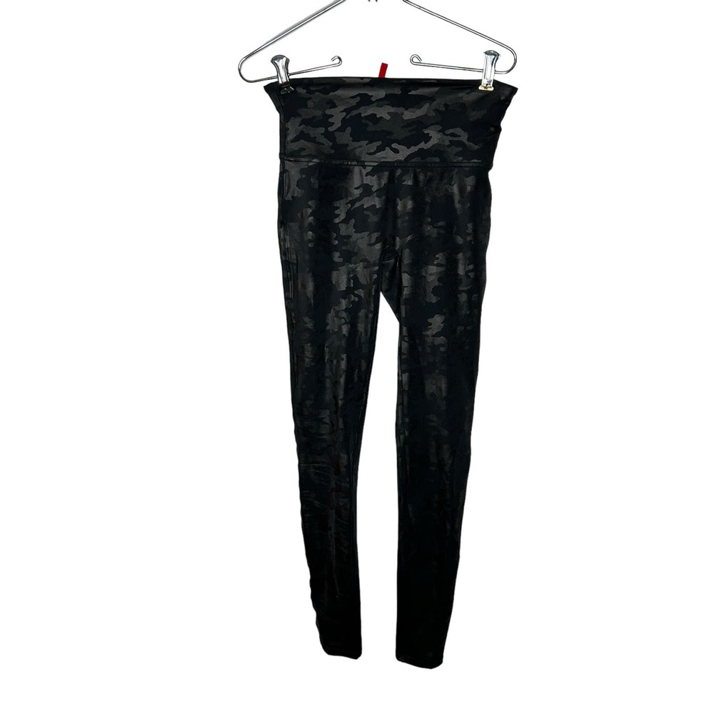 Spanx Faux Leather High‎ Rise Black Metallic Camo Leggings Pants medium